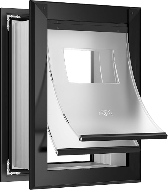 Extra‑Large Wall‑Mount Dog Door – Heavy Duty Aluminum, Telescoping Tunnel, Double Magnetic Flaps + Double Sliding Lock Panels (up to 220 lb), Smoky Gray